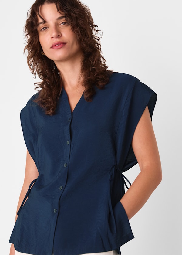 Navy Button Down Tie Side Shirt