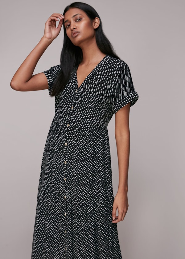 Black Geo Print Tiered Dress