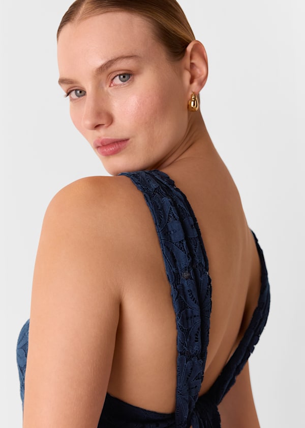 Navy Lace Tie Back Maxi Dress