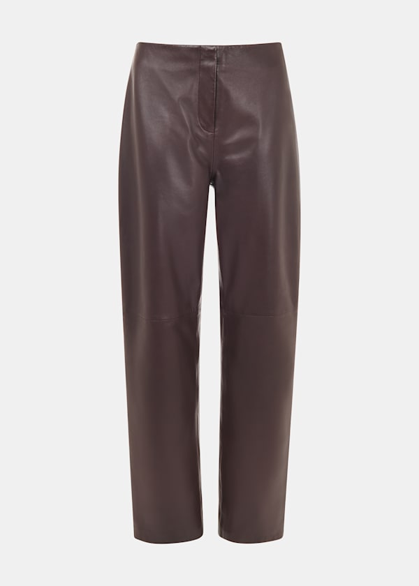 Chocolate Flat Front Leather Trousers