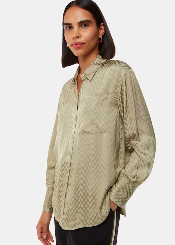 Khaki Jacquard Zig Zag Print Shirt
