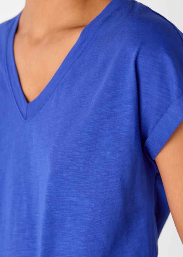 Cobalt Blue Willa V-Neck Cap Sleeve Tee