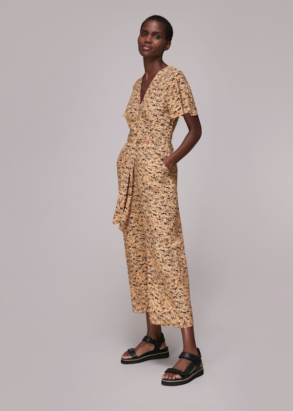 Multicolour Bark Print Tie Waist Jumpsuit