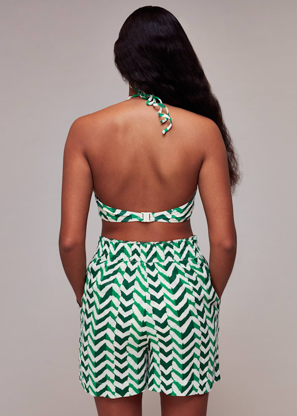 Green Chevron Ruched Bikini Top